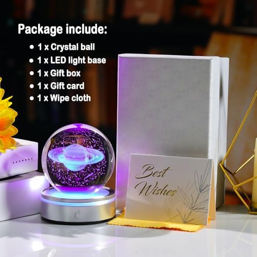 Crystal 3D Saturn Ball Figurine with LED Light Base