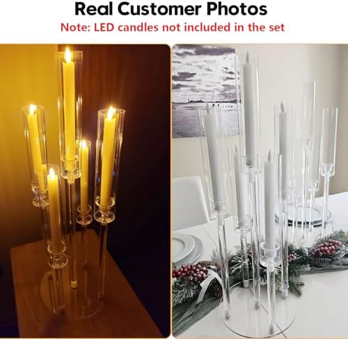 2 Sets 5 Arms Acrylic Candelabra Centerpieces with LED Holder