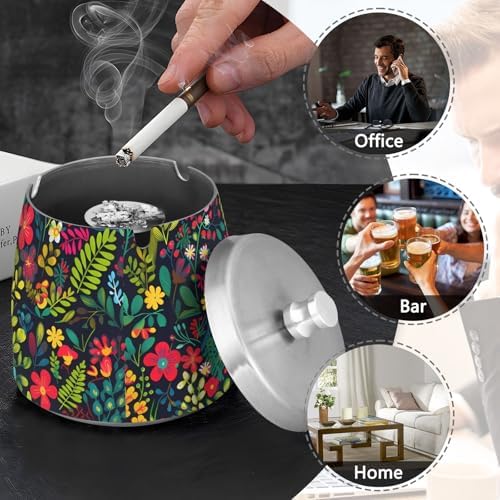 Colorful Bright Little Flowers Ashtray with Lid