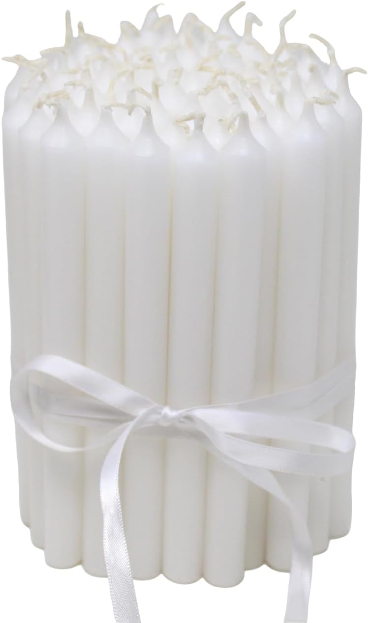 East of India Plain White Slim Pillar Candles 6 Tall Box 60 Pcs