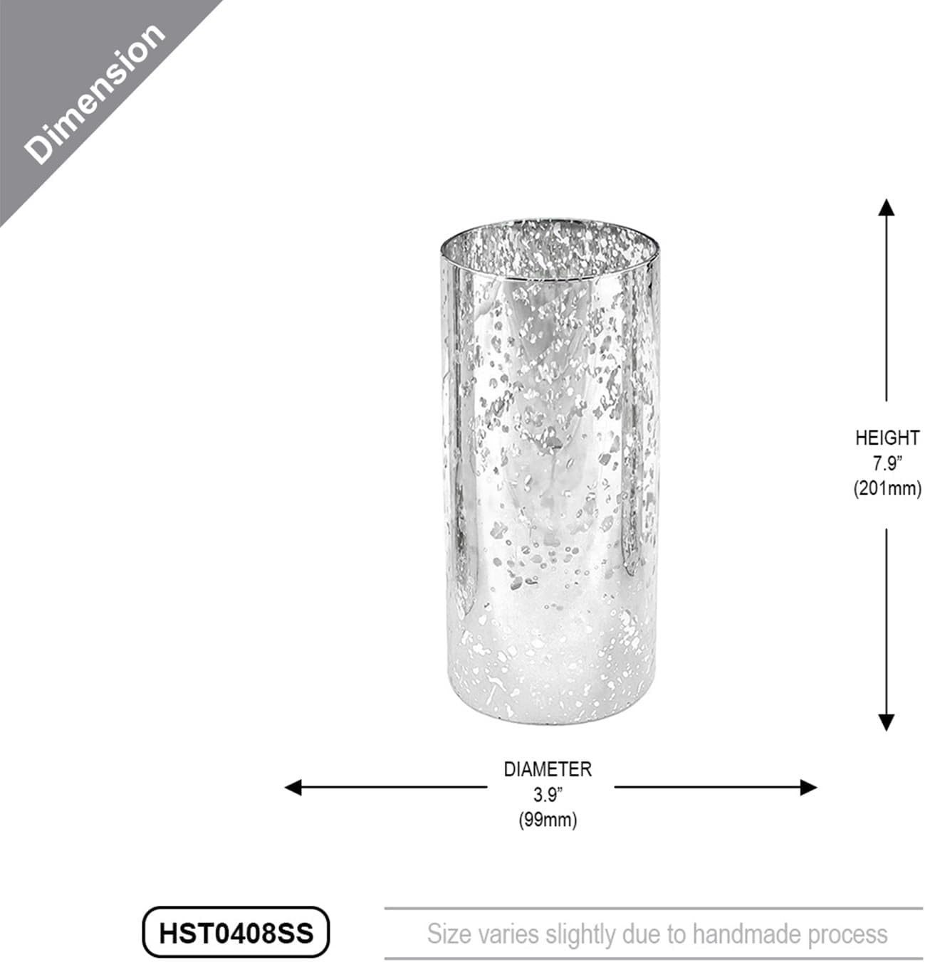 WGVI Hurricane Candle Holder Sleeve Silver Speckled Glass