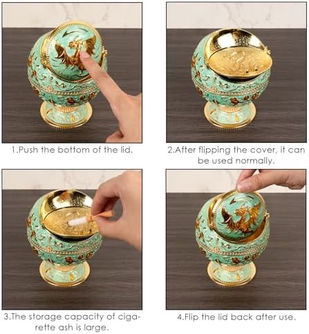 Dragon Ashtray with Lid - Teal Gold Zinc Alloy
