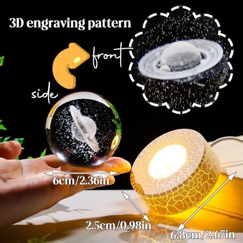 Crystal 3D Saturn Ball Figurine with Warm Light Base