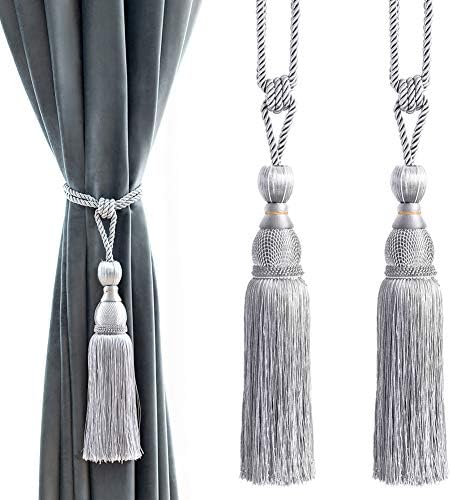 Melodieux Decorative Curtain Holdbacks with Tassels - Set of 2 Grey