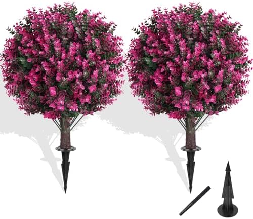 Artificial Topiary Trees with Pink Eucalyptus Set of 2