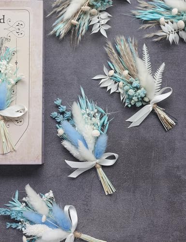 Mini Dried Flower Bouquet Set 6 pcs Blue