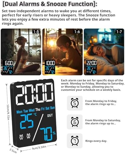 Digital LED Alarm Clock with Thermometer and Hygrometer