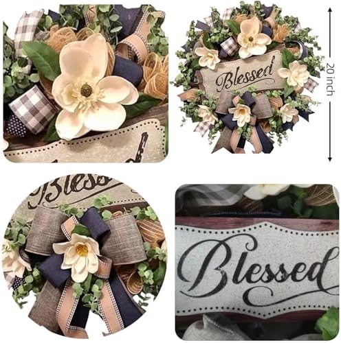 White Magnolia Wreath Front Door Decor