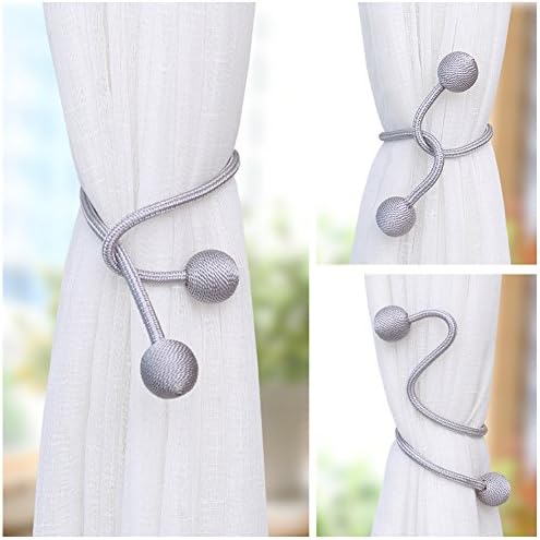 Farmhouse Curtain Tiebacks 2 Pack Silver Gray Woven Rope Holdbacks