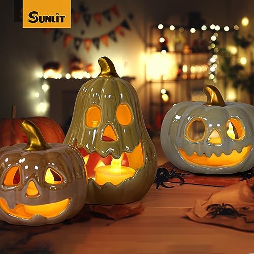 Sunlit Ceramic Pumpkin Tea Light Holder Set of 3