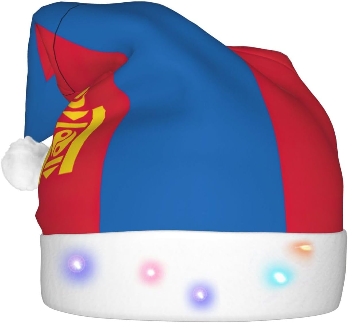 Mongolian Flag Print Christmas LED Hat for Festive Parties