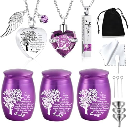 Cremation Urn Necklace Set of 6 Purple Memorial Ashes Holder