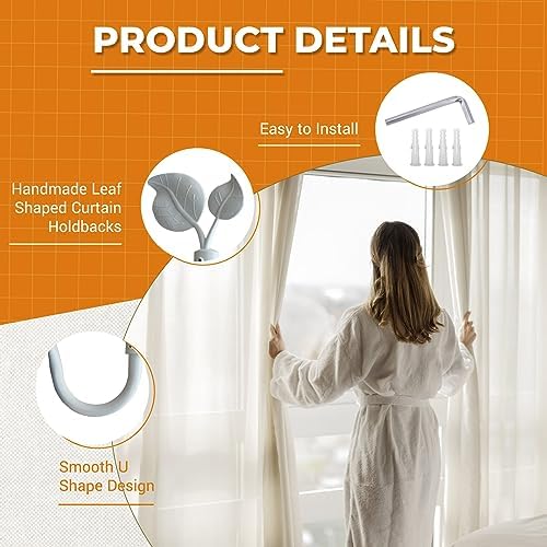 Matte White Leaf Shape Curtain Holdbacks Set of 2