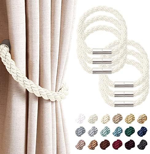NICEEC 6 Pack Magnetic Curtain Holdbacks Creamy White