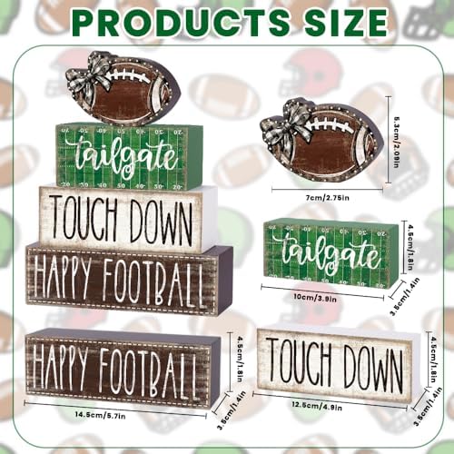 4Pcs Football Wooden Block Sign Fall Decor Centerpiece