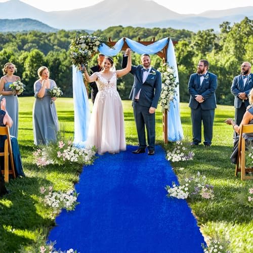 QueenDream Royal Blue Velvet Aisle Runner 25x15ft
