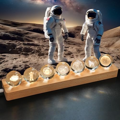 ZEERSHEE 3D Galaxy Planet Crystal Ball Night Light with LED Wooden Base