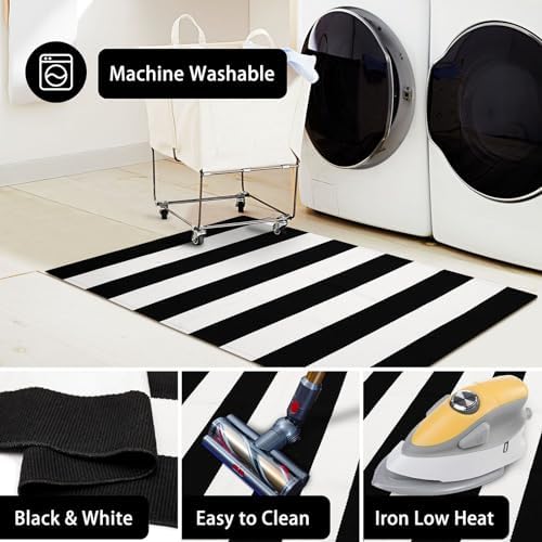 KOZYFLY Black and White Striped Area Rug 275x43 Inches