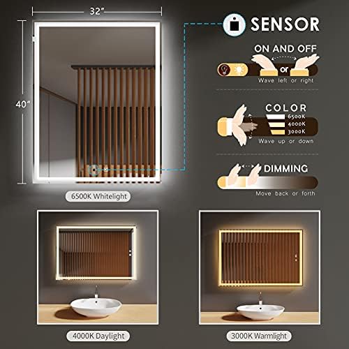 GP GANPE 32x40 Inch Smart LED Bathroom Mirror with Bluetooth