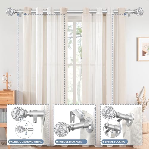 Silver Crystal Curtain Rods 18-60 Inch Adjustable