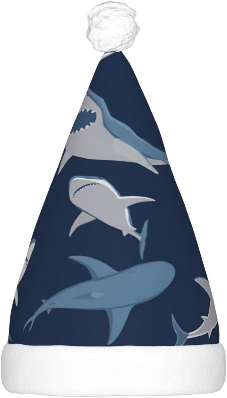 Blue Cartoon Shark Print LED Christmas Hat for Adults