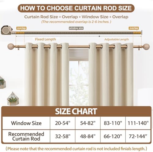 KAMANINA 1 Inch Adjustable Wood Curtain Rods 48-84 Inches