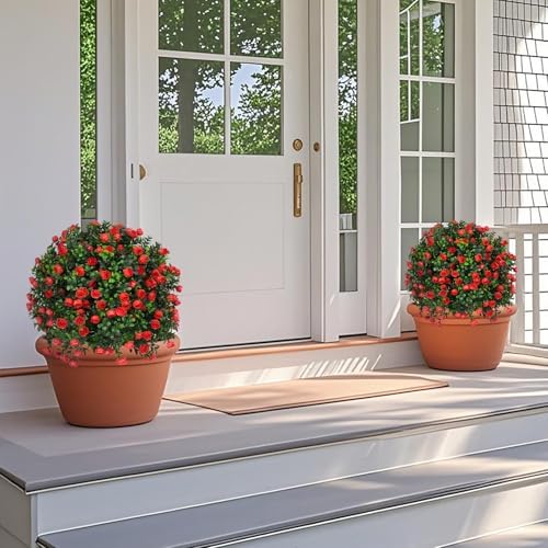 Artificial Boxwood Topiary Tree with Rose Set of 2