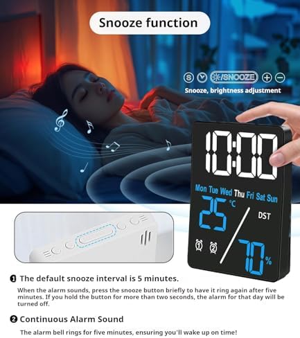 Digital LED Alarm Clock with Thermometer and Hygrometer