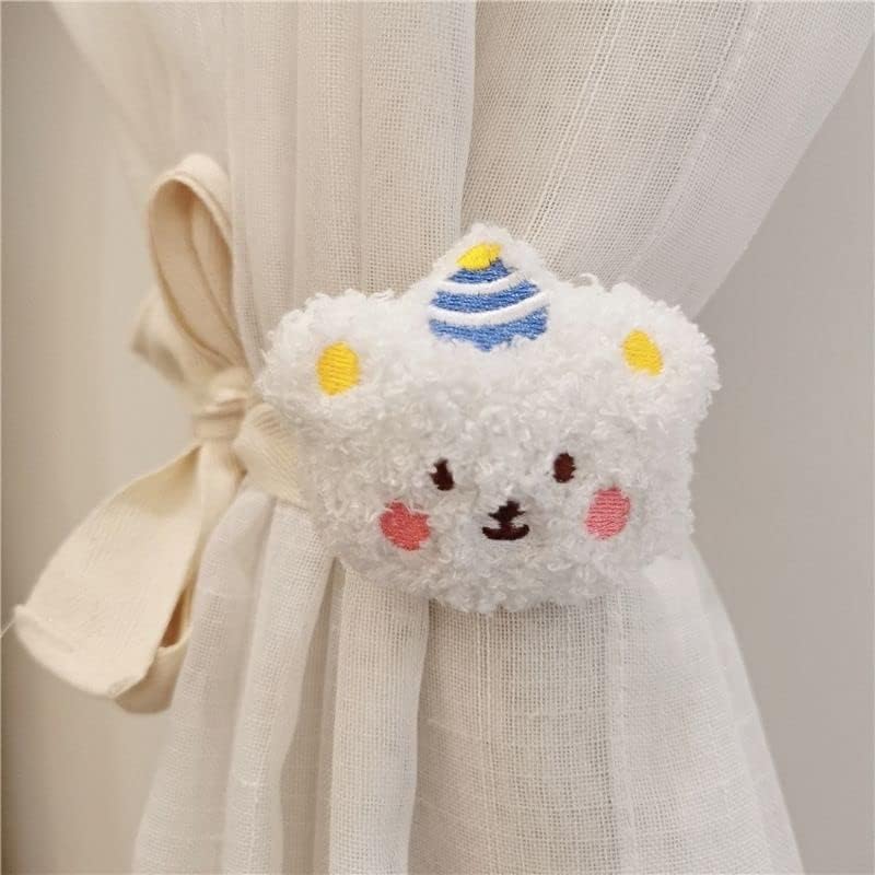 2 Pack Plush Bear Curtain Tiebacks White