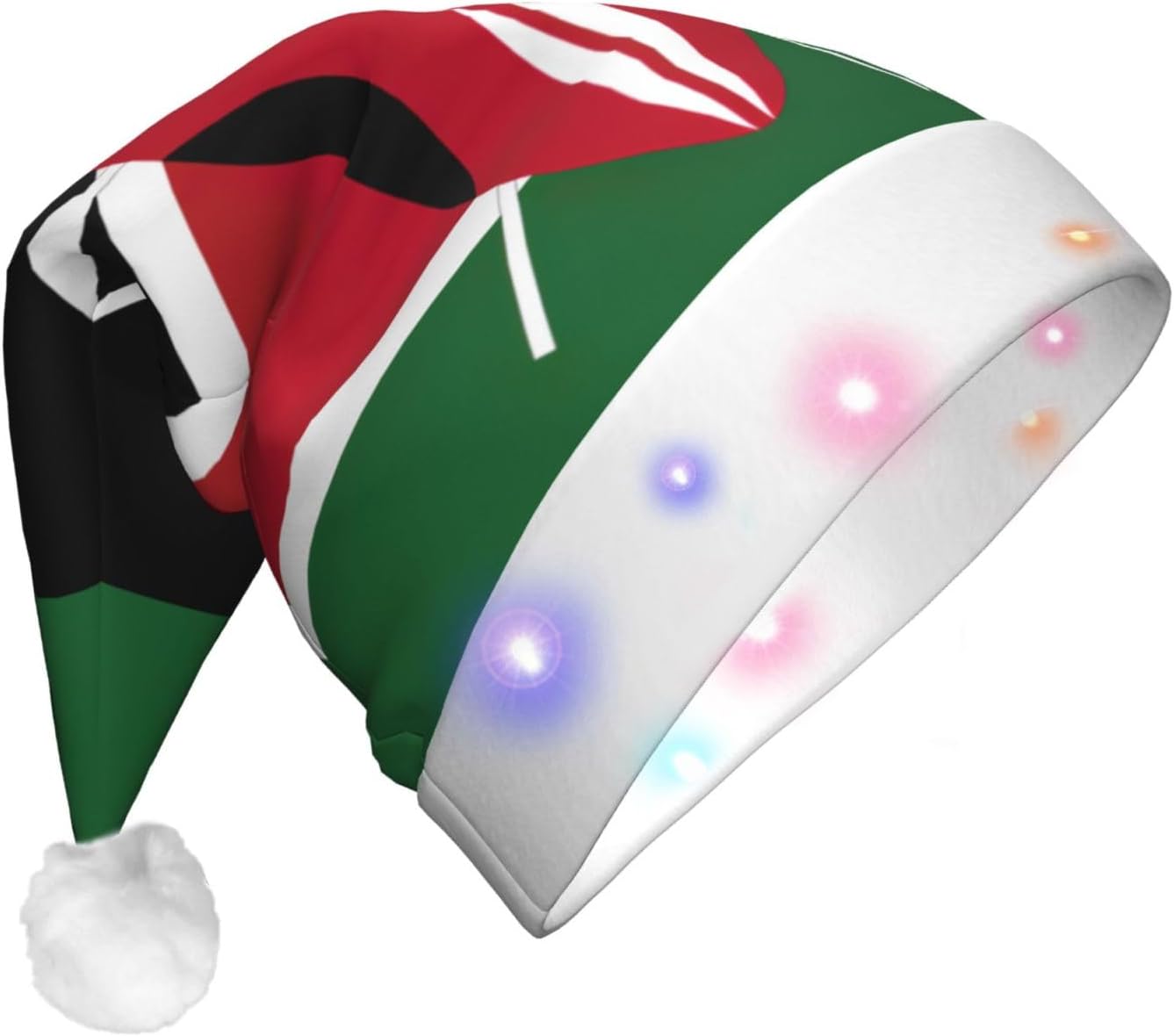 Kenya Flag Christmas Hat with LED Lights