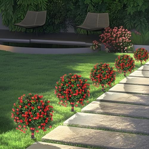 Artificial Boxwood Topiary Tree with Rose Set of 2