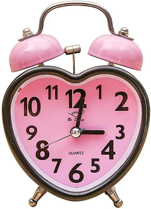 Heart Shape Double Bell Alarm Clock with Nightlight Pink