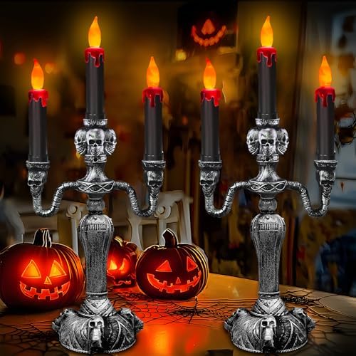 Extra Large 2 Pack Halloween Candelabra LED Skull Lights