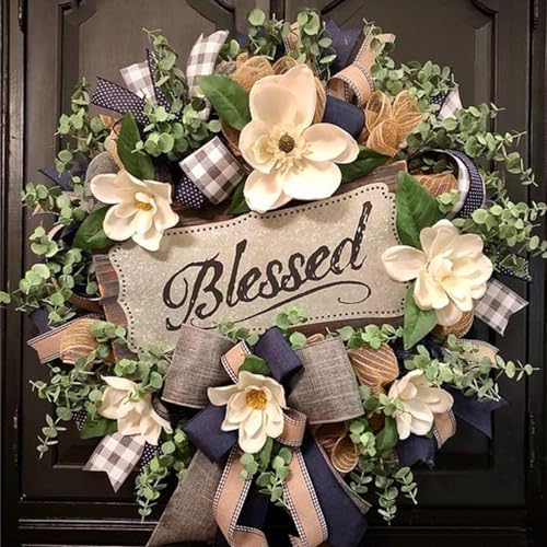 White Magnolia Wreath Front Door Decor