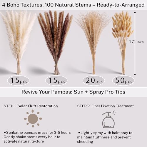 Pampas Grass Vase Set 3 White Ceramic Vases with Dried Pampas