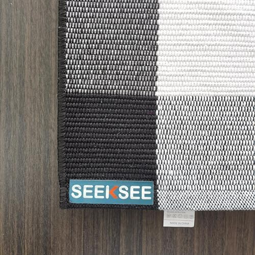 Seeksee Cotton Buffalo Plaid Rug 275x43 Black White Checked
