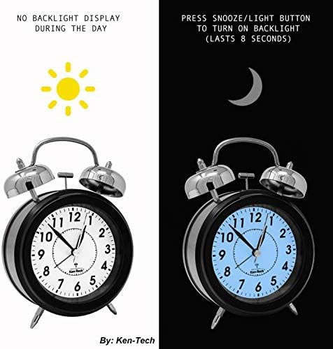Sonnet Twin Bell Alarm Clock - Very Loud 100dB Battery Operated Blue Backlight Black