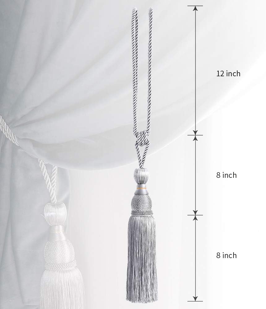 Melodieux Decorative Curtain Holdbacks with Tassels - Set of 2 Grey