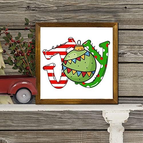 Christmas Joy Ball Framed Wooden Sign 7x7 Inch 1