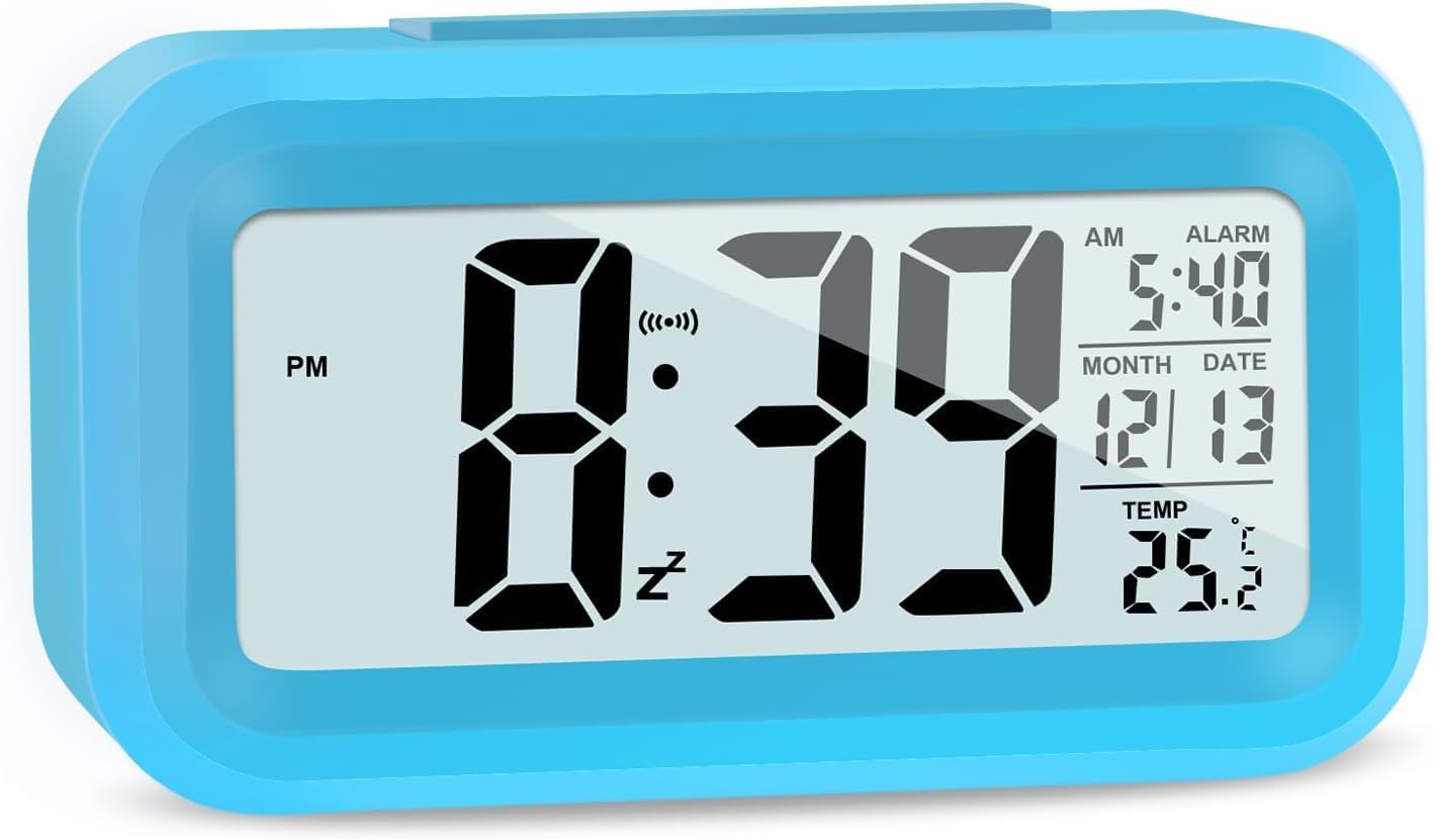 Hooporia Blue Alarm Clock with LCD Screen and Snooze Function