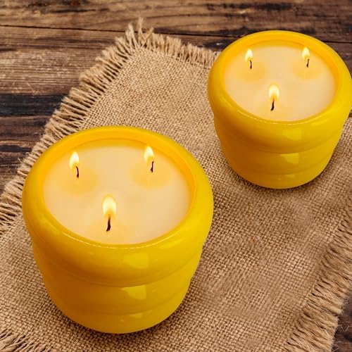 Yellow Ceramic 3 Wick Citronella Candle 18oz for Outdoor Use
