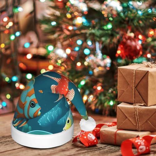 Ocean Underwater Fish Print Christmas Hat with LED Lights