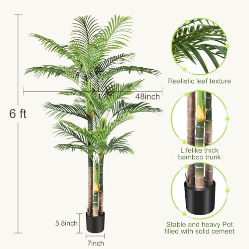 6ft Triple Golden Cane Palm Artificial Tree in Pot