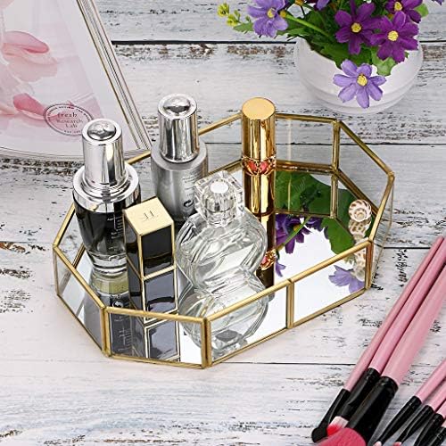 Hipiwe Mirror Glass Vanity Tray - Gold Ornate Decorative Tray