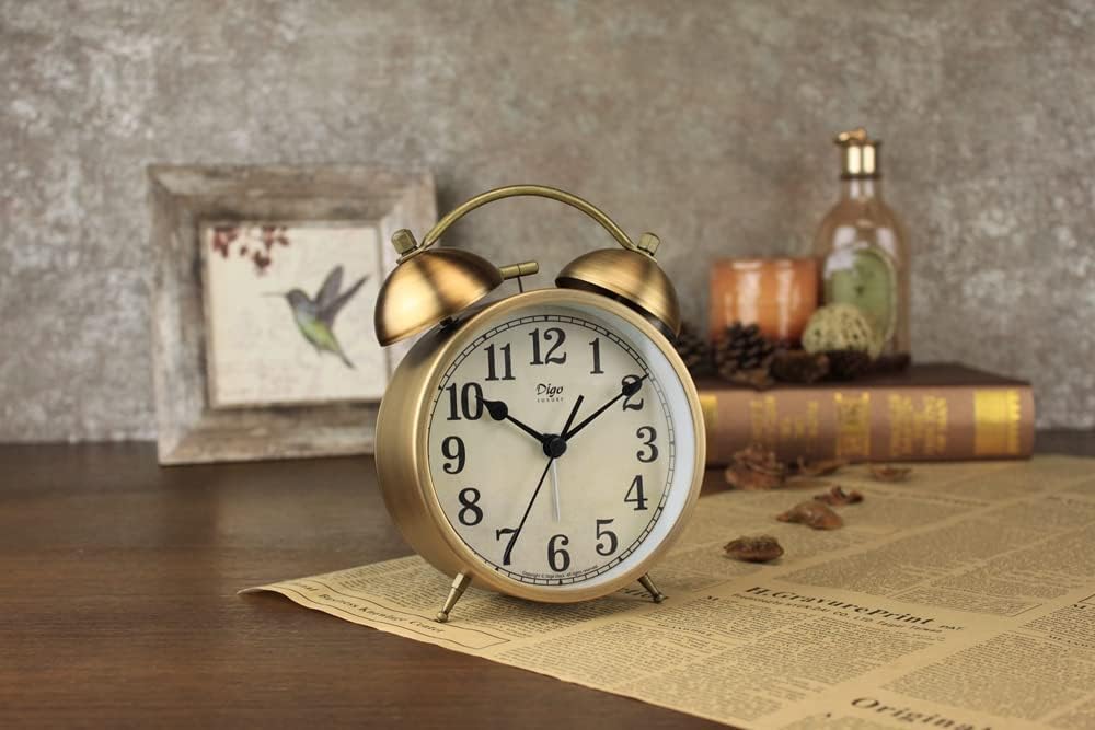 Maxspace Metal Golden Table Clock with Alarm