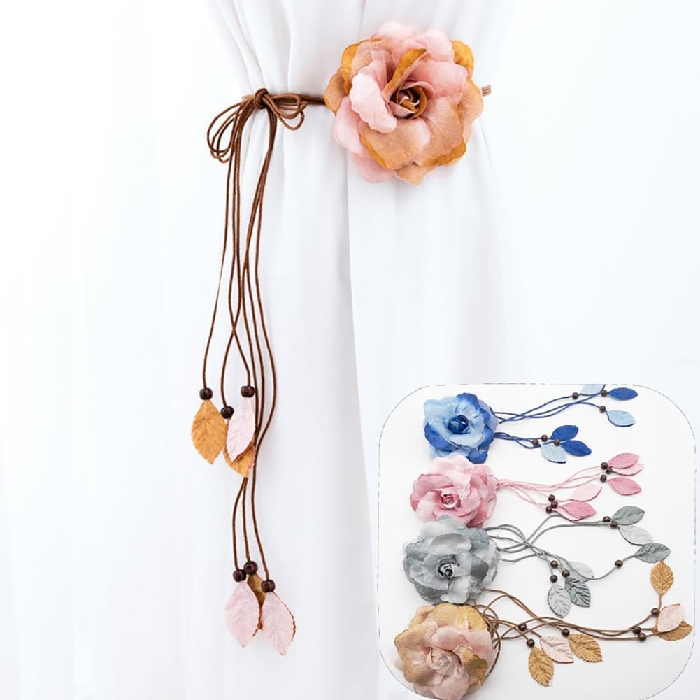 KDUPUP 2 Pcs Country Style Flower Curtain Tiebacks Grey