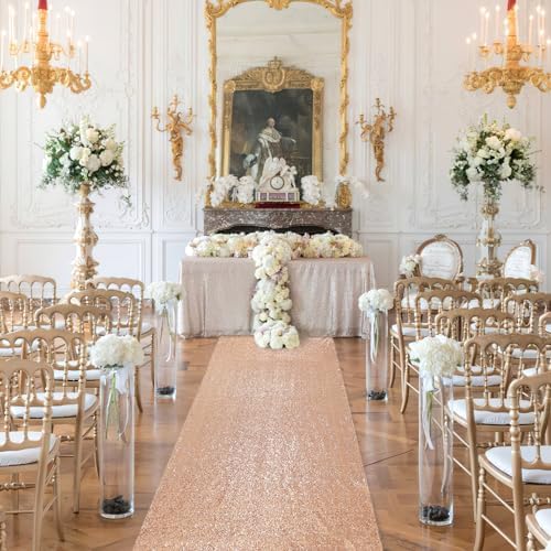 B-COOL Rose Gold Sequin Aisle Runner 2FT x 15FT Wedding Carpet Rug