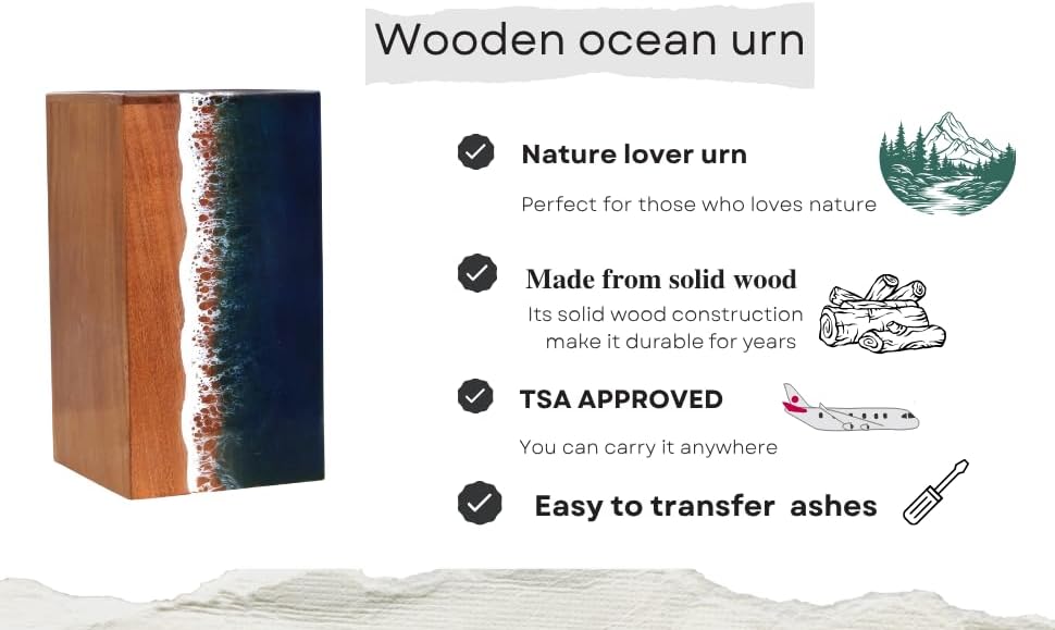 Ocean Wooden Resin Urn for Adult Male