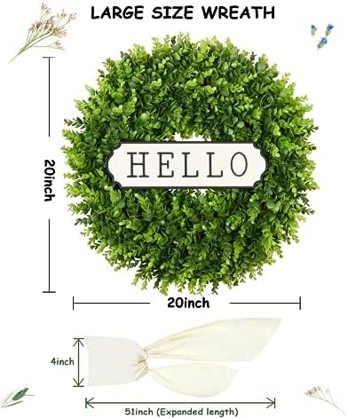 DDHS 20 Inch Artificial Boxwood Wreath for Front Door