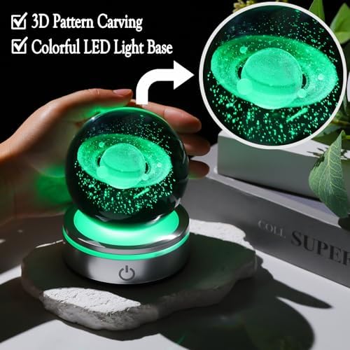 Crystal 3D Saturn Ball Figurine with LED Light Base